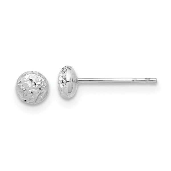 14K White Gold 4.5mm Polished & Diamond-Cut Earrings