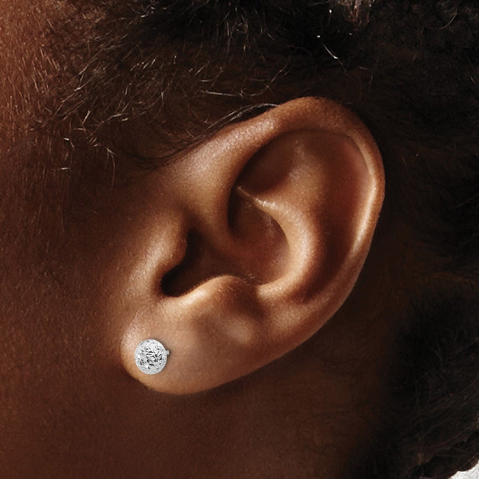 Buy Stylish 14K White Gold 5.5mm Diamond-Cut Button Post Earrings-3