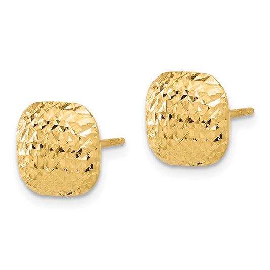 High-Quality 14K Gold Diamond-Cut 10mm Puffed Square Stud Earrings - Stylish Value!