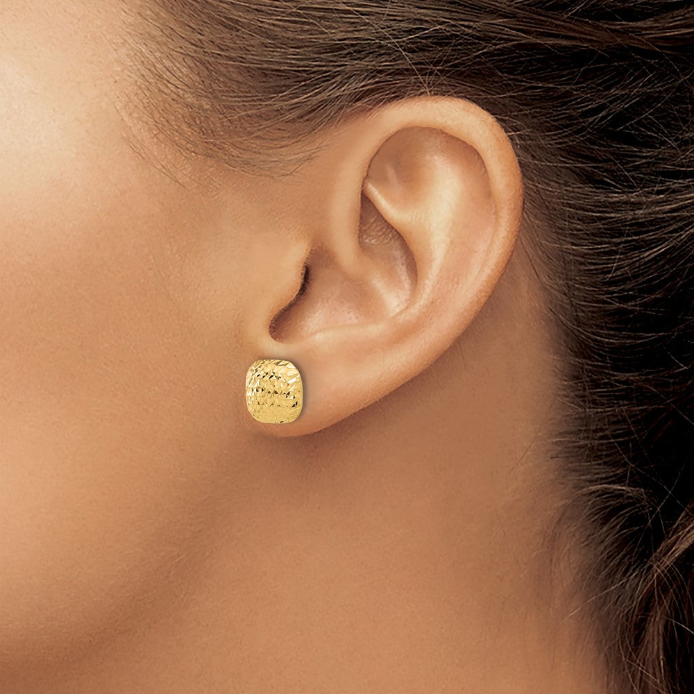 High-Quality 14K Gold Diamond-Cut 10mm Puffed Square Stud Earrings - Stylish Value!