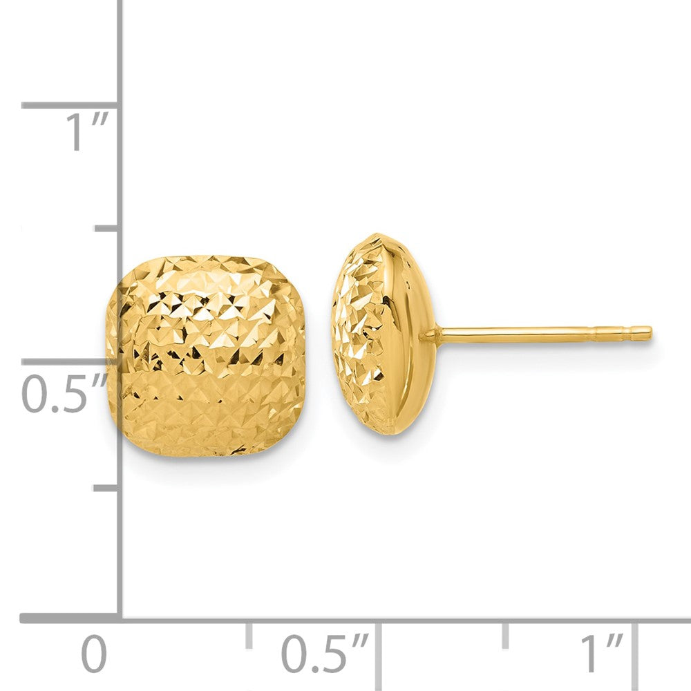 High-Quality 14K Gold Diamond-Cut 10mm Puffed Square Stud Earrings - Stylish Value!