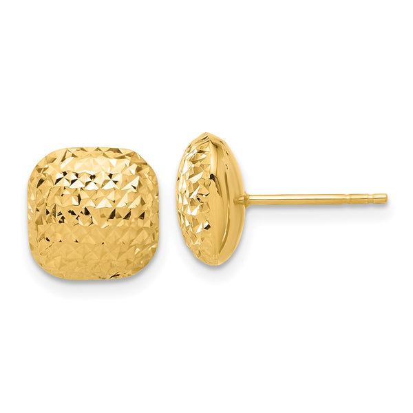 14K Gold Diamond-Cut 10mm Puffed Square Stud Earrings