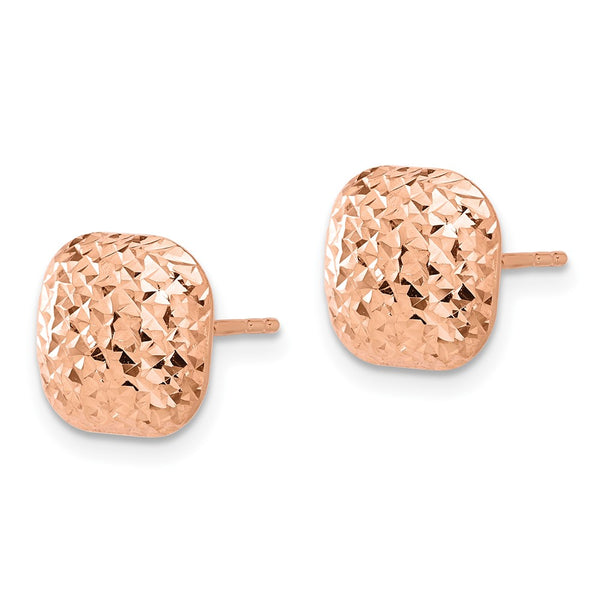 14K Rose Gold Diamond-Cut 10mm Puffed Square Stud Earrings
