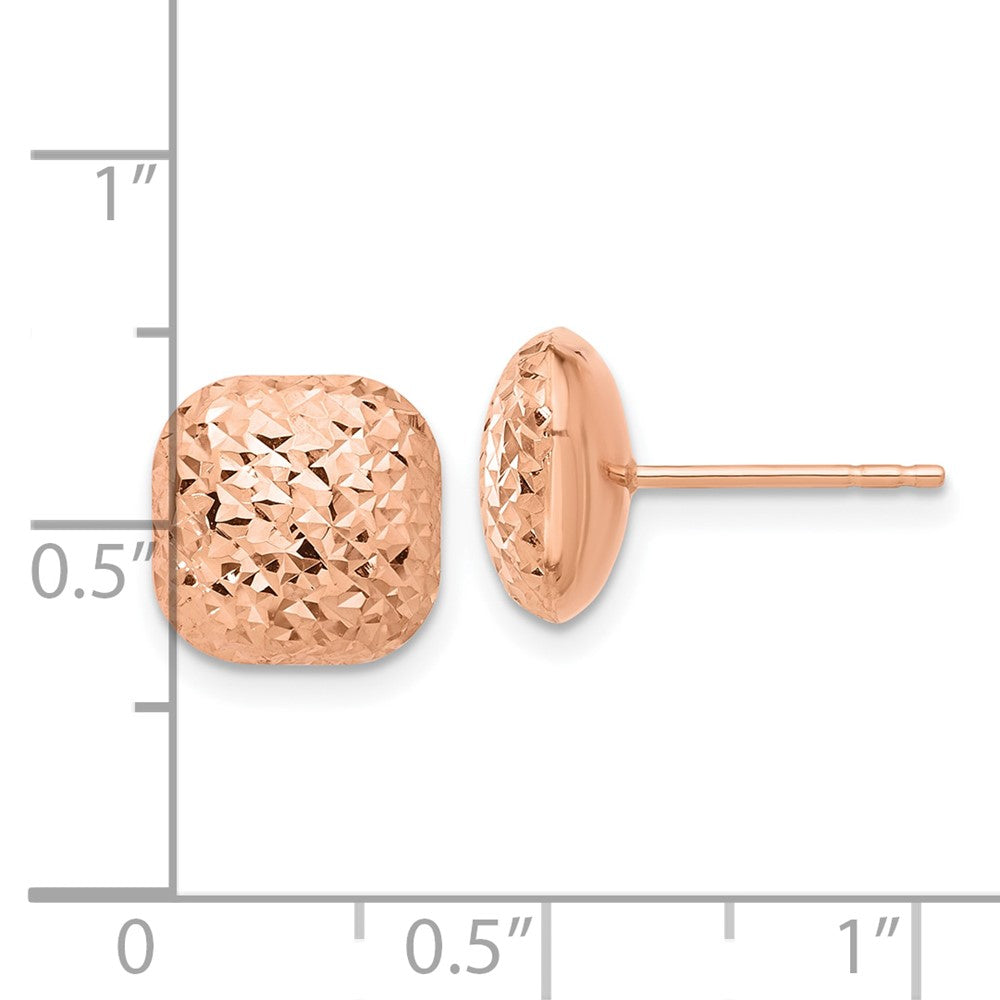 Buy Stylish 14K Rose Gold Diamond-Cut 10mm Puffed Square Stud Earrings