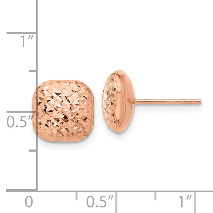 Buy Stylish 14K Rose Gold Diamond-Cut 10mm Puffed Square Stud Earrings-4