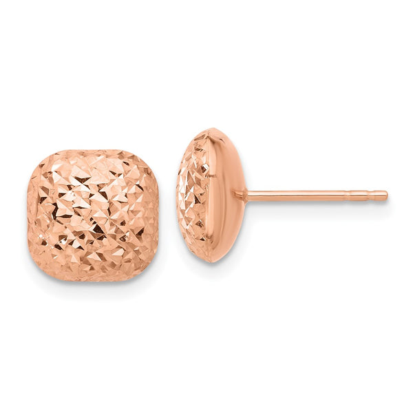14K Rose Gold Diamond-Cut 10mm Puffed Square Stud Earrings