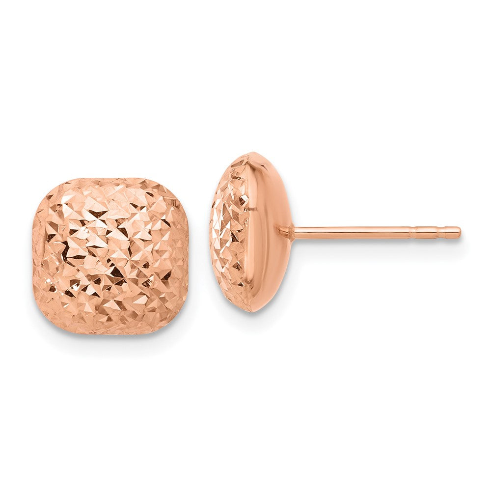 Buy Stylish 14K Rose Gold Diamond-Cut 10mm Puffed Square Stud Earrings