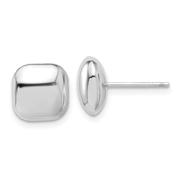 14K White Gold 10mm Puffed Square Stud Earrings