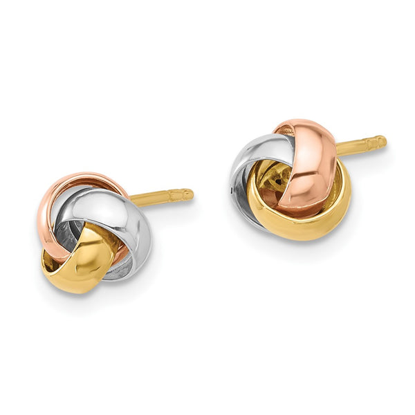 14K Tri-Color Love Knot Polished Stud Earrings