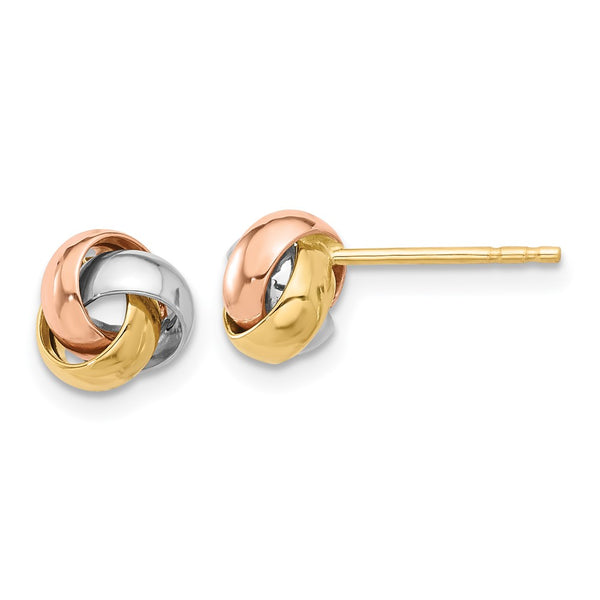 14K Tri-Color Love Knot Polished Stud Earrings