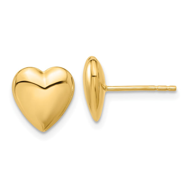 14K Gold Puffed Heart Stud Earrings