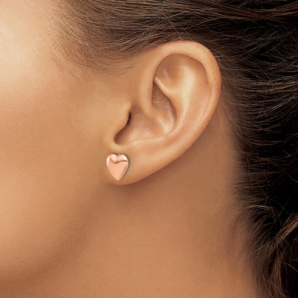 Shop Stylish 14K Rose Gold Shiny Puffed Heart Stud Earrings - Luxury Value!