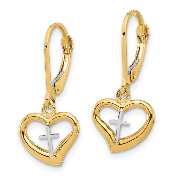 14K Two-Tone Polished Heart Leverback Dangle Earrings