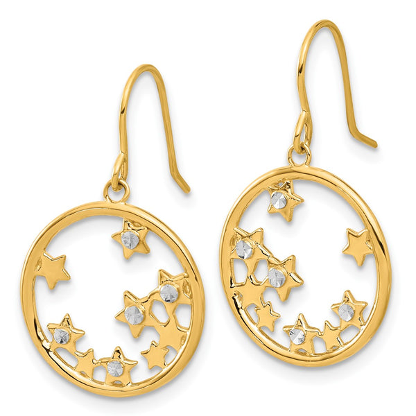 14K Gold Dangle Earrings with Circle of Stars