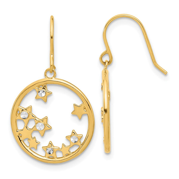 14K Gold Dangle Earrings with Circle of Stars