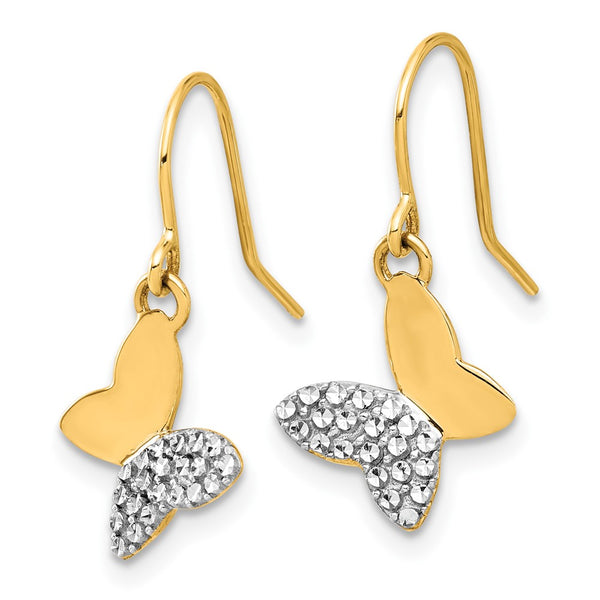 14K Gold Butterfly Dangle Earrings - White Rhodium