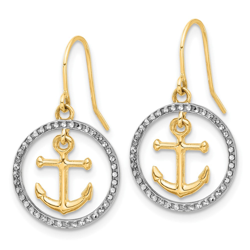Buy Stylish 14K Gold & White Rhodium Double Circle Anchor Dangle Earrings
