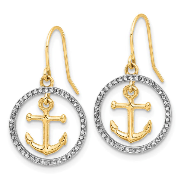 14K Gold & White Rhodium Double Circle Anchor Dangle Earrings