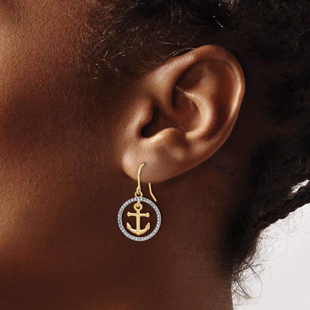 Buy Stylish 14K Gold & White Rhodium Double Circle Anchor Dangle Earrings