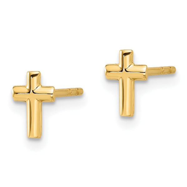 14K Gold Polished Cross Stud Earrings - Style GR1-1020144