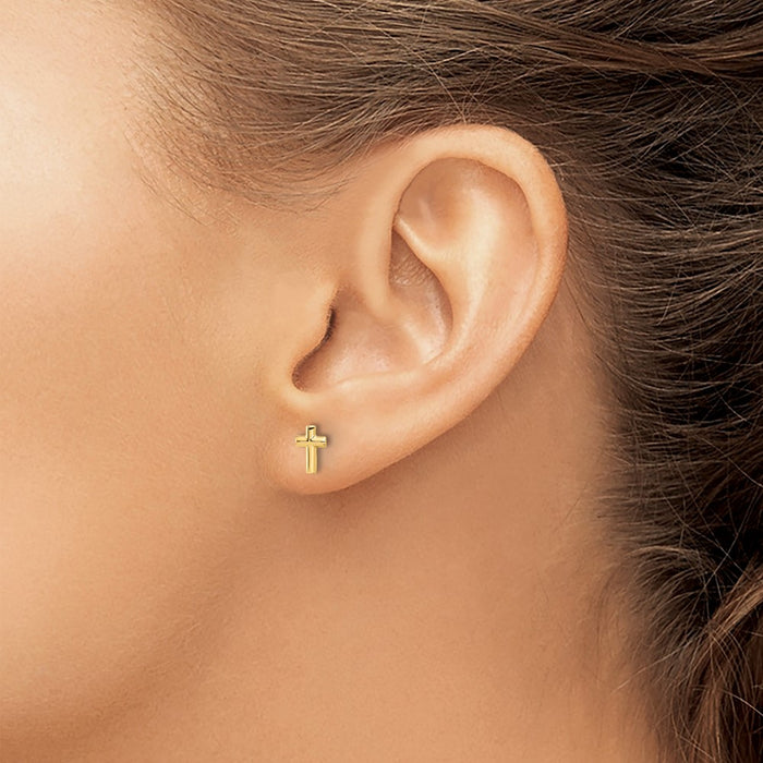 Shop Stylish 14K Gold Polished Cross Stud Earrings - Affordable Luxury Design-3