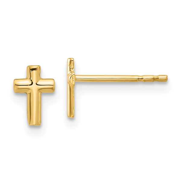 14K Gold Polished Cross Stud Earrings - Style GR1-1020144