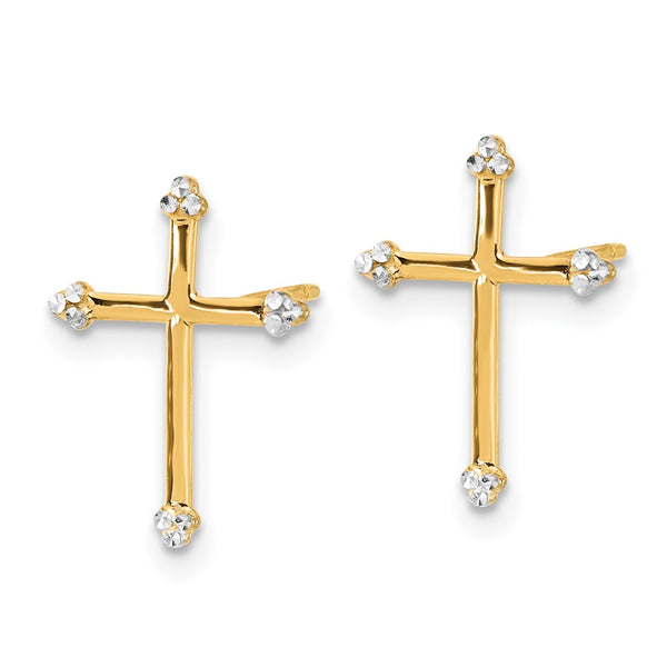 14K Gold & White Rhodium D/C Cross Post Earrings