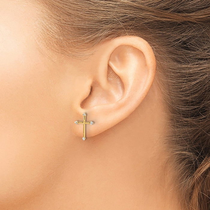 Buy Stylish 14K Gold & White Rhodium D/C Cross Post Earrings - Luxury Value-3