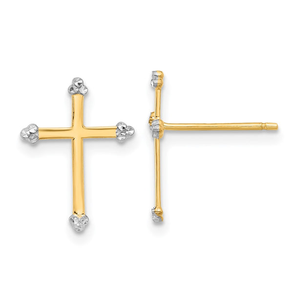 14K Gold & White Rhodium D/C Cross Post Earrings