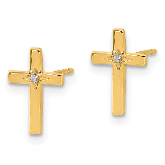 Shop Stylish 14K Gold Cross Stud Earrings with White Rhodium Finish
