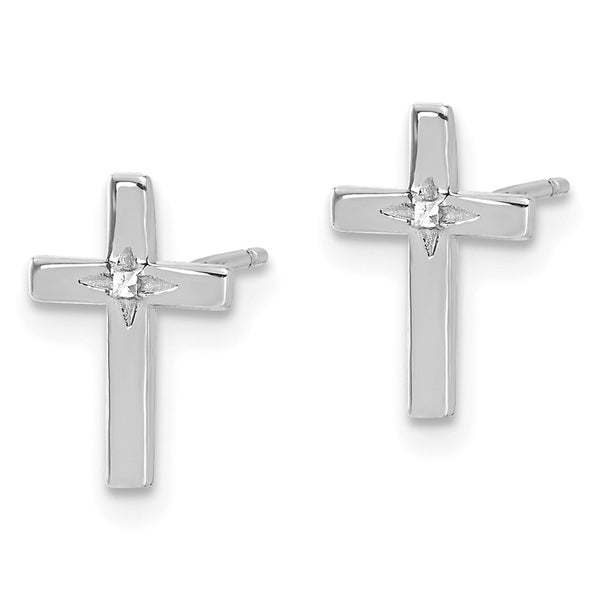 14K White Gold Cross Stud Earrings - 0.85mm