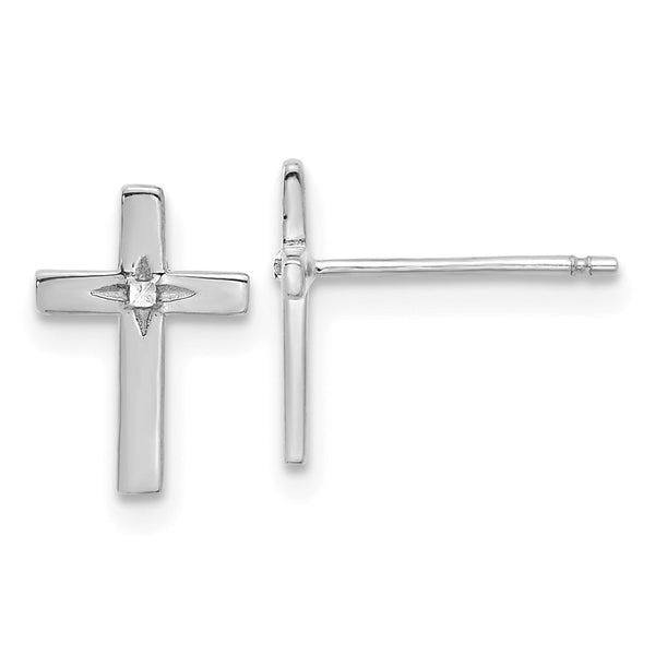 14K White Gold Cross Stud Earrings - 0.85mm