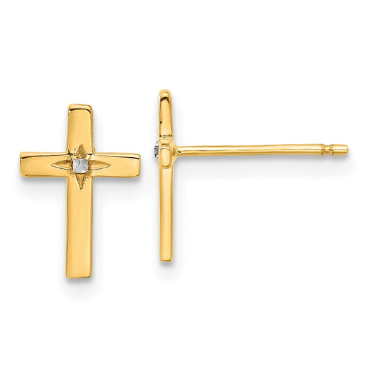 Shop Stylish 14K Gold Cross Stud Earrings with White Rhodium Finish