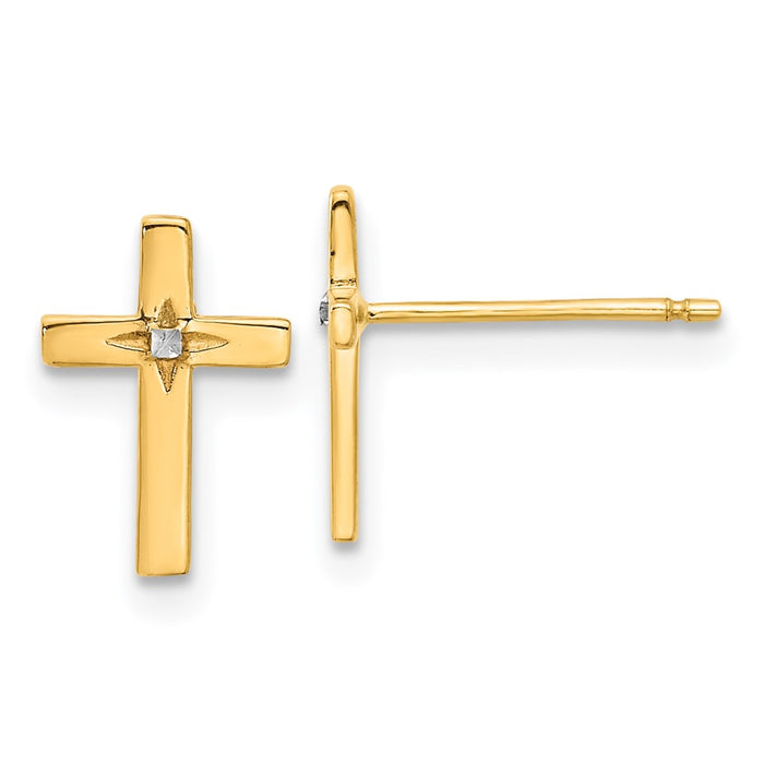 Shop Stylish 14K Gold Cross Stud Earrings with White Rhodium Finish-1