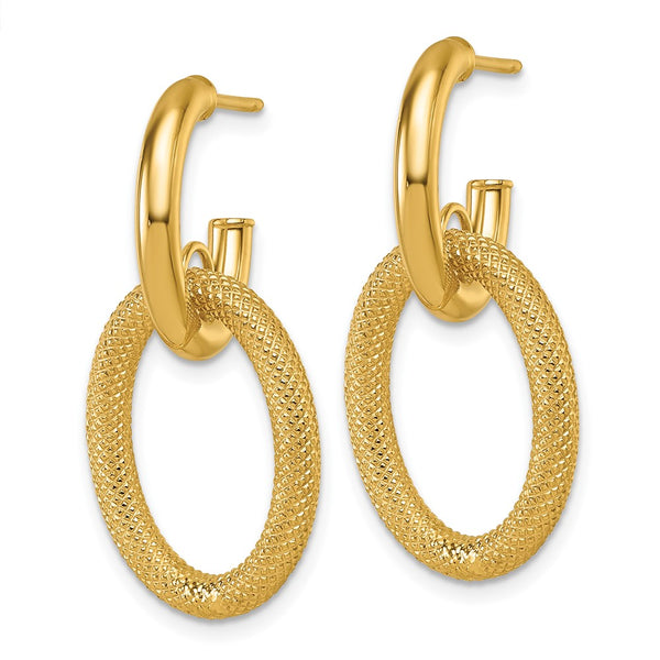 14K Gold Polished & Textured Oval Dangle C-Hoop Earrings
