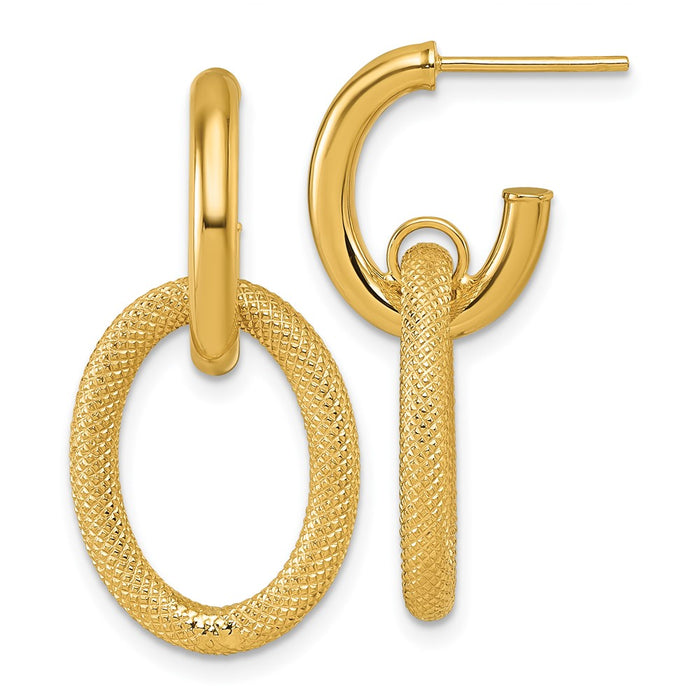Buy Stylish 14K Gold Polished & Textured Oval Dangle C-Hoop Earrings-1