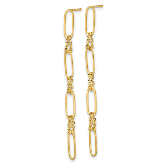 Designer 14K Gold Polished Fancy Dangle Earrings | Stylish Paperclip & Chain Links