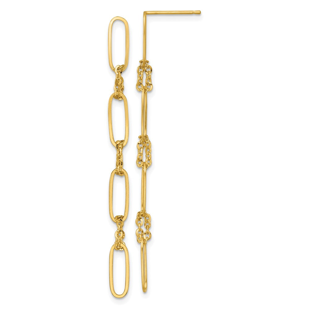 Designer 14K Gold Polished Fancy Dangle Earrings | Stylish Paperclip & Chain Links