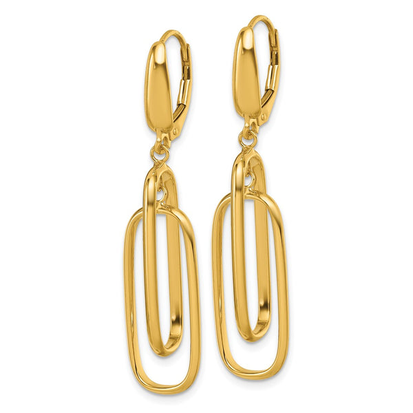 14K Gold Polished Rectangular Dangle Earrings - 1.5" Long