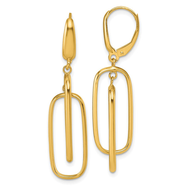 14K Gold Polished Rectangular Dangle Earrings - 1.5" Long