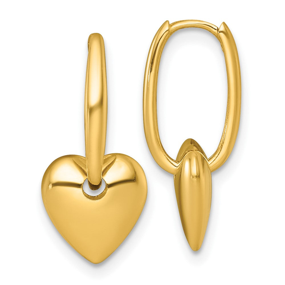 Shop Stylish 14K Gold Polished Puffed Heart Dangle Hoop Earrings - 0.85mm