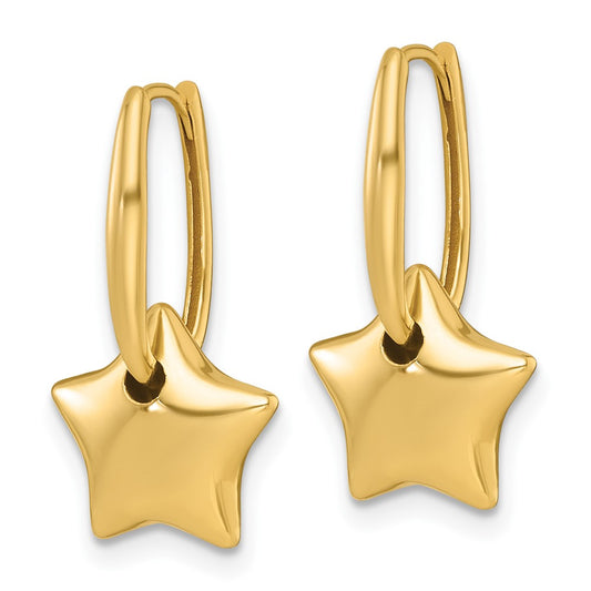 Shop 14K Gold Polished Dangle Puffed Star Hoop Earrings - Stylish & Exclusive!