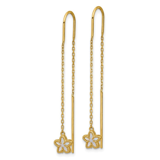 Shop Exclusive 14K Gold Polished Floral Threader Earrings - Stylish Mother of Pearl