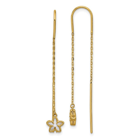 Shop Exclusive 14K Gold Polished Floral Threader Earrings - Stylish Mother of Pearl
