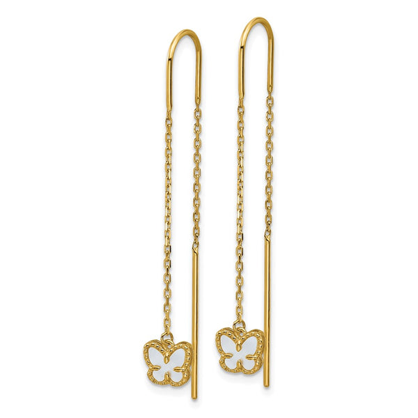 14K Gold Butterfly Threader Earrings with Mother of Pearl