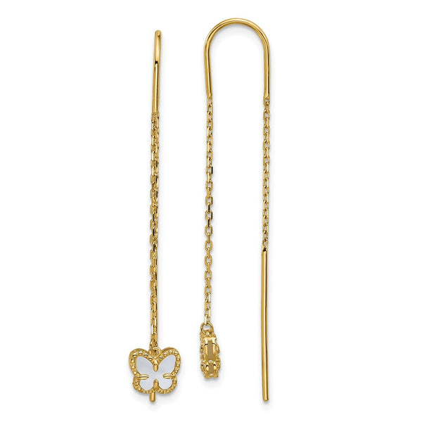 14K Gold Butterfly Threader Earrings with Mother of Pearl