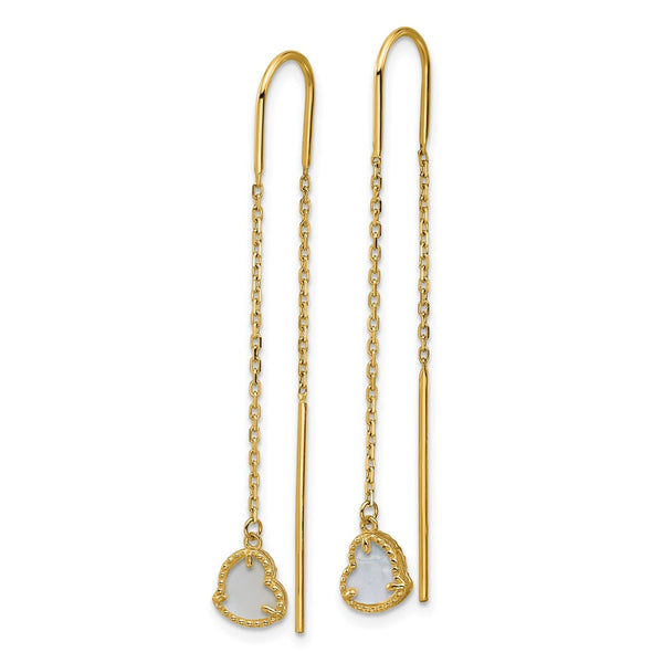 14K Gold Polished Heart Threader Earrings - Mother of Pearl