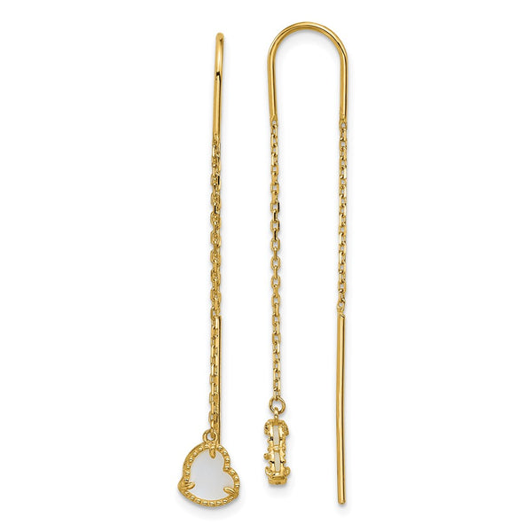14K Gold Polished Heart Threader Earrings - Mother of Pearl