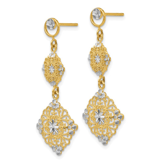 Exclusive 14K Gold Rhodium-Plated Diamond-Cut Filigree Dangle Earrings
