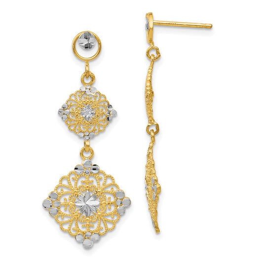 Exclusive 14K Gold Rhodium-Plated Diamond-Cut Filigree Dangle Earrings